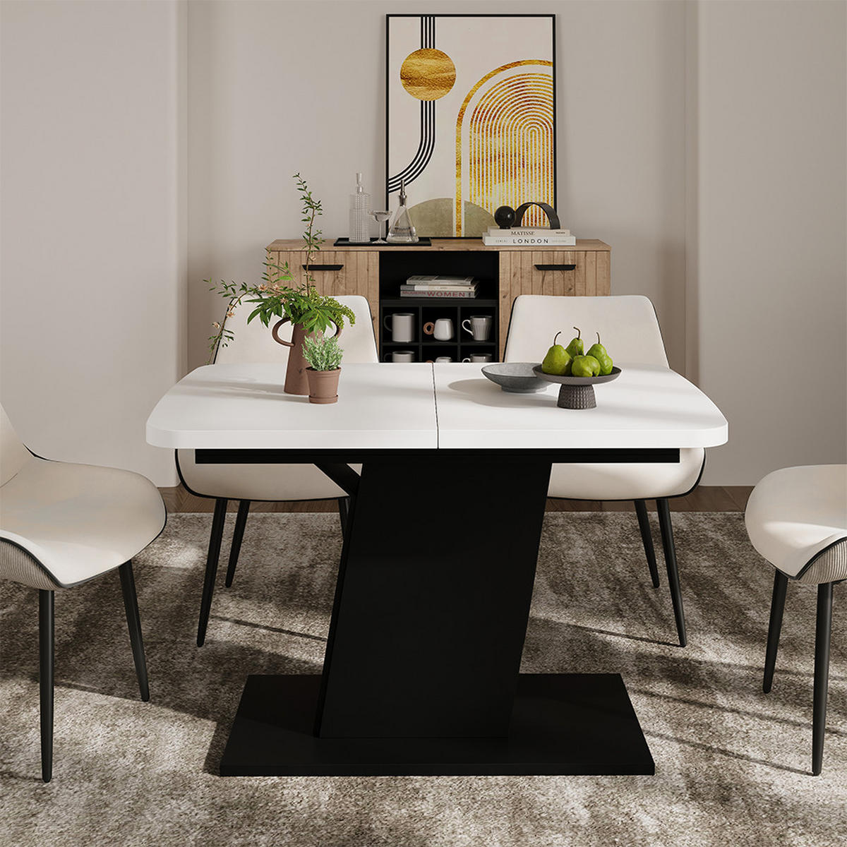ROZKLÁDACÍ JÍDELNÍ STŮL Fenaro Bílá/černá - bílá/černá, kompozitní dřevo (80/120/77.3cm) - Vicco
