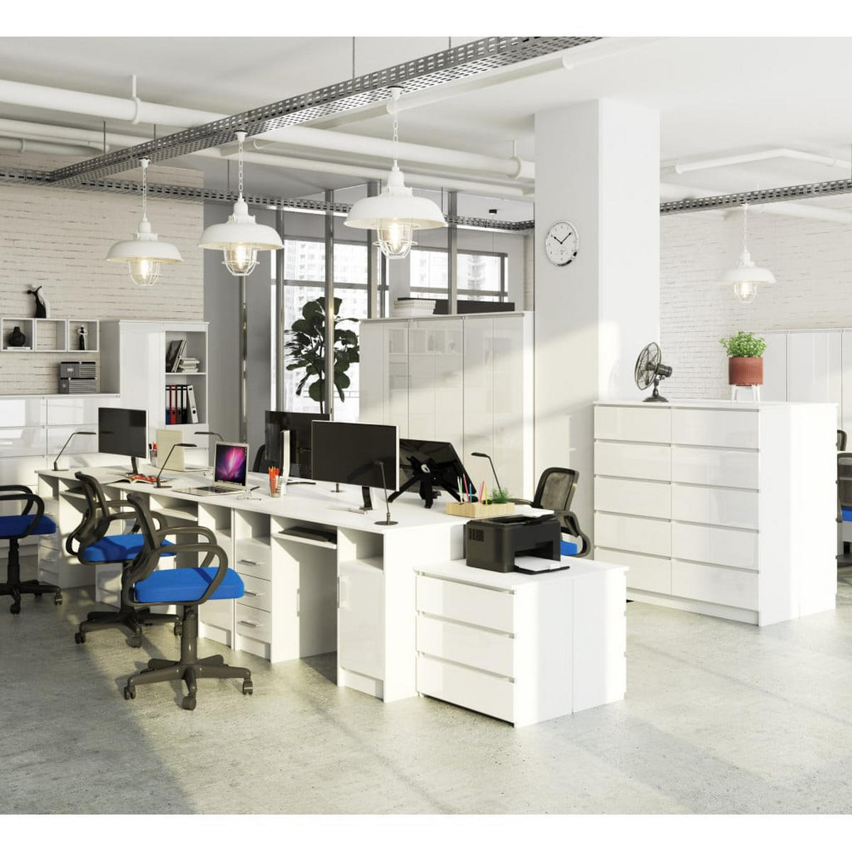 SCHREIBTISCH Weiß, Weiß Glanz 74/124/52 - Weiß Hochglanz/Weiß, Holzwerkstoff (52/124/74cm) - RAUMHIRSCH FURNITURE