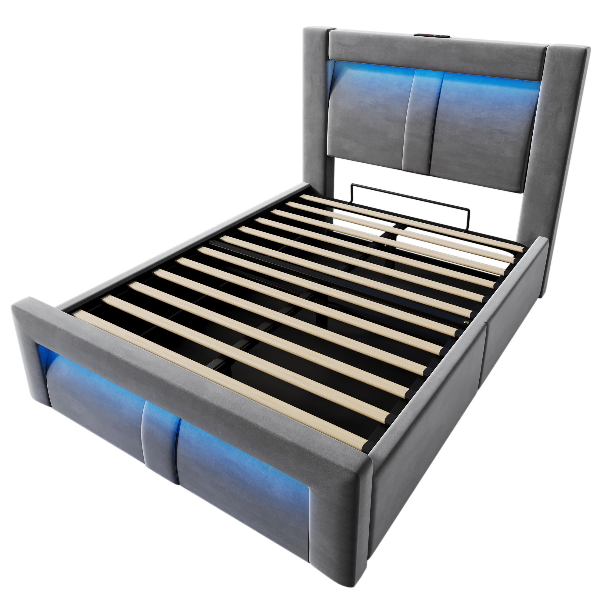 STAURAUMBETT 90/200 cm DE-00324, in Grau, LED - Grau, Metall (90/200cm) - ComfortXL