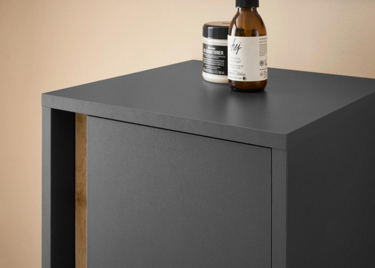 BAD-MIDISCHRANK grau matt, Wotan Eiche, Badmöbel Kommode 34 x 114 cm - Eiche Wotan/Schwarz, Holzwerkstoff/Kunststoff (34/114/34cm) - Furn.Design