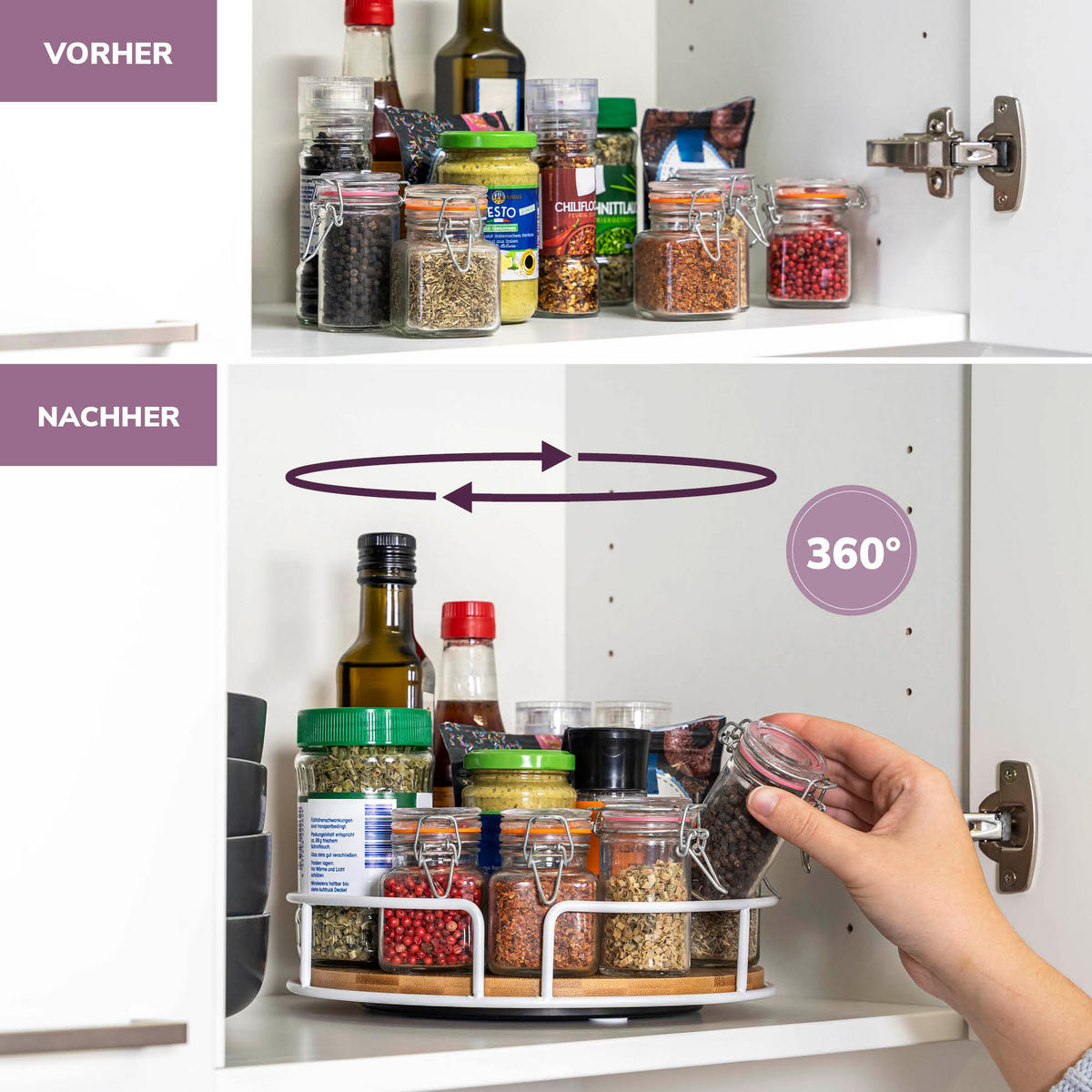 DREHTELLER Bambus/Metall weiß - Weiß, Metall (25/6/25cm) - eluno