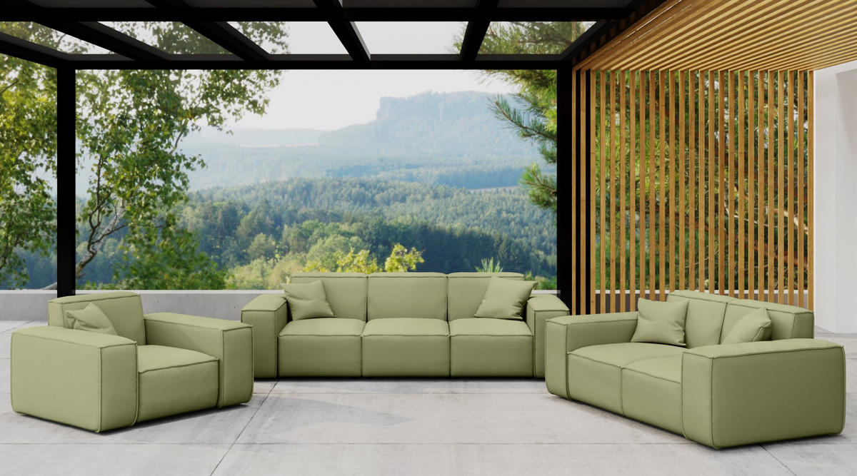 LOUNGEGARNITUR 3 2 1 Gartenmöbel, MALIBU Stoff Odyssey Hellgrün - Limette, Holz - Kaiser Möbel