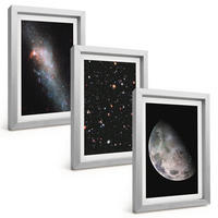 BILDER SET 3er Set - 20x30 cm Silberner Rahmen - Weltraum Galaxien Sterne Mond - Silberfarben, Kunststoff (20/30cm) - TULUP
