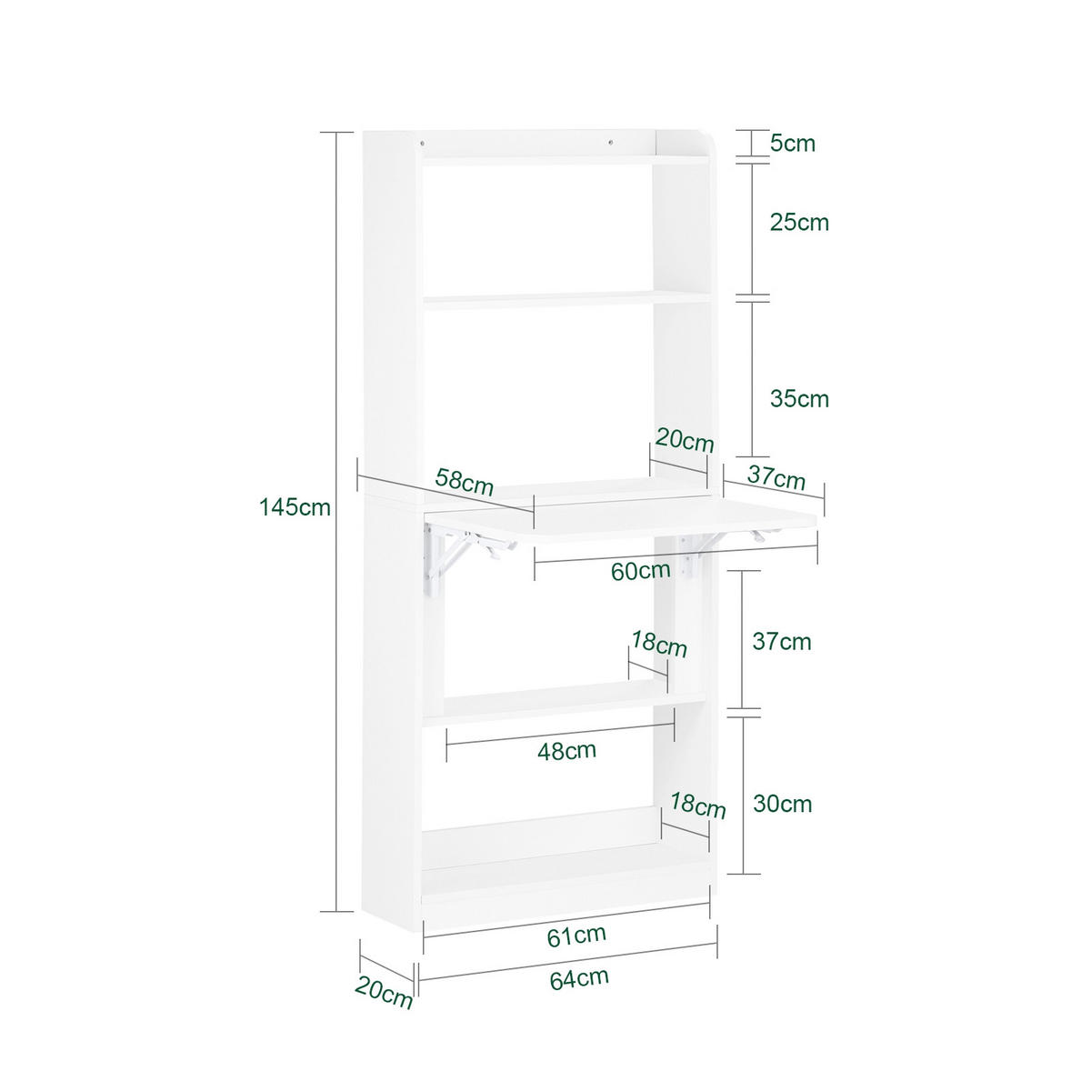 SCHREIBTISCH Weiß klappbar - Weiß, Holzwerkstoff (58/64/145cm) - SoBuy