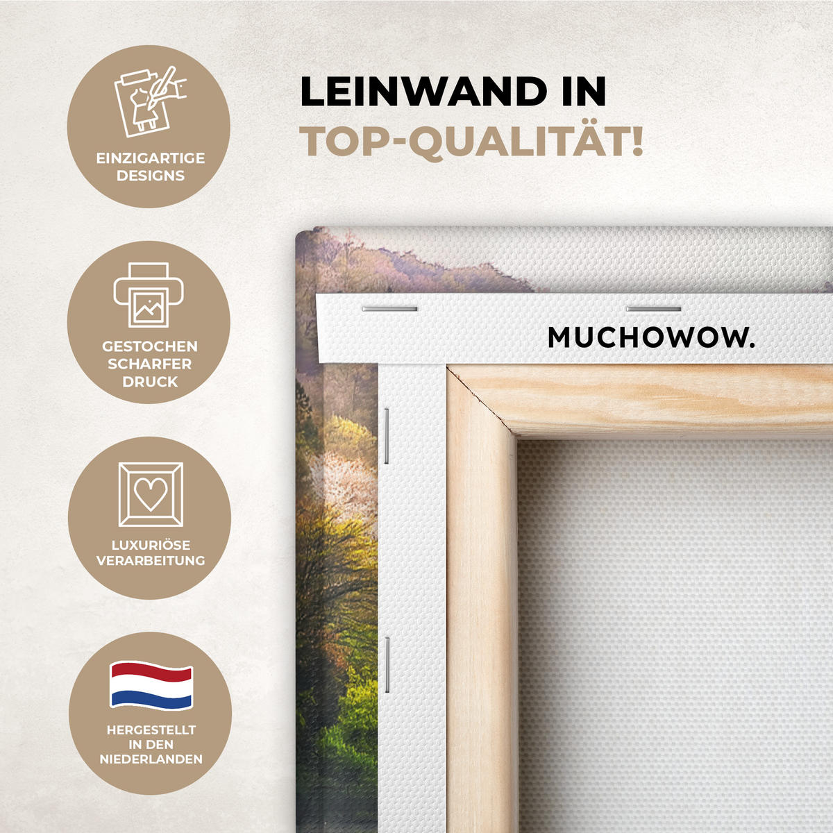 LEINWANDBILD Natur - Bäume - Berge - See - Wasser Wanddeko 90x60 cm - Hellgrün, Textil (90/60cm) - MuchoWow