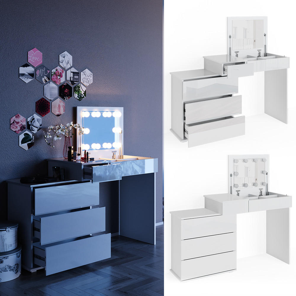 SCHMINKTISCH Lotos Weiß 117.4 cm mit LED Beleuchtung - Weiß, Holzwerkstoff (117.4/78/45cm) - Vicco