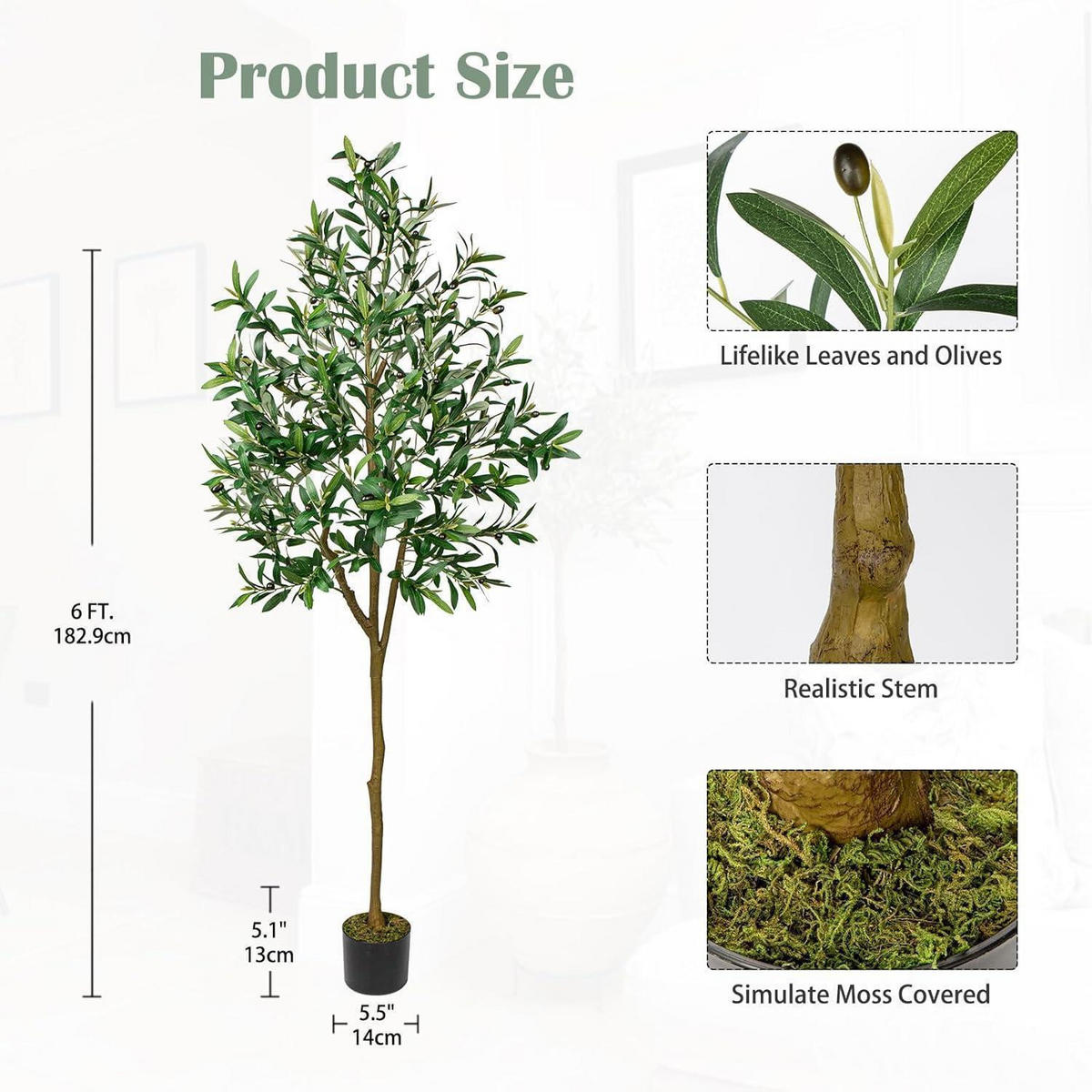 KUNSTBAUM Olivenbaum 180 cm - Olivgrün, Kunststoff (11cm)