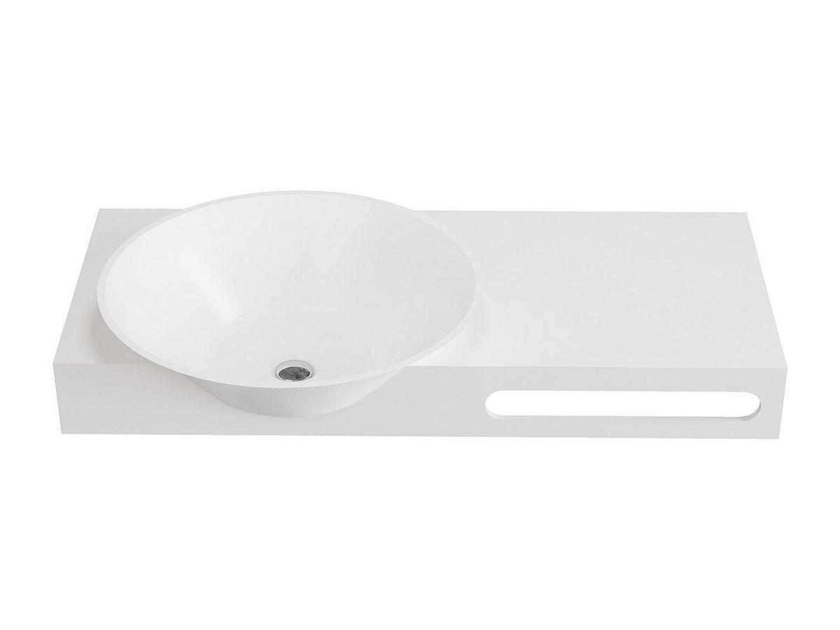 WASCHTISCHPLATTE mit Handtuchhalter - 100 x 54 x 20 cm - Weiß - YUMIKO - Weiß, Stein (100/20/54cm) - Vente-Unique