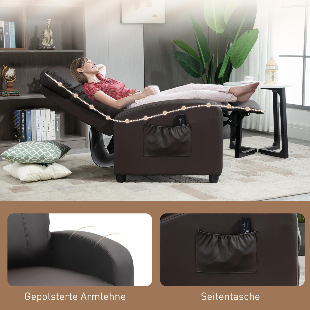 MASSAGESESSEL Kunstleder Schaumstoff Braun - Schwarz/Braun, Kunststoff (88/98/68cm) - HOMCOM