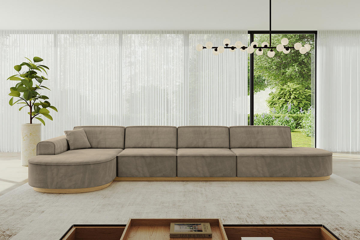 ECKSOFA Ottomane Links MARI-L3-v2 - 413x171x83 cm Dunkelbraun Velours - Dunkelbraun, Holzwerkstoff/Textil (413/171cm) - ALTDECOR