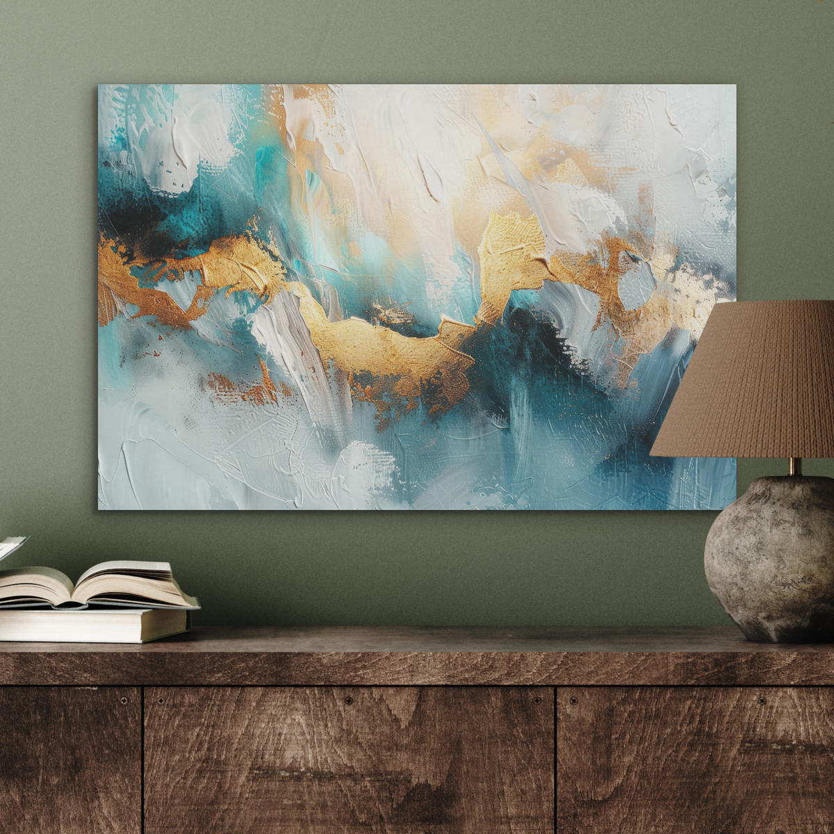 AKUSTIKBILD Abstrakt - Kunst - Gold - Blau Wanddeko 70x50 cm - Petrol, Kunststoff (70/50/0.9cm) - MuchoWow