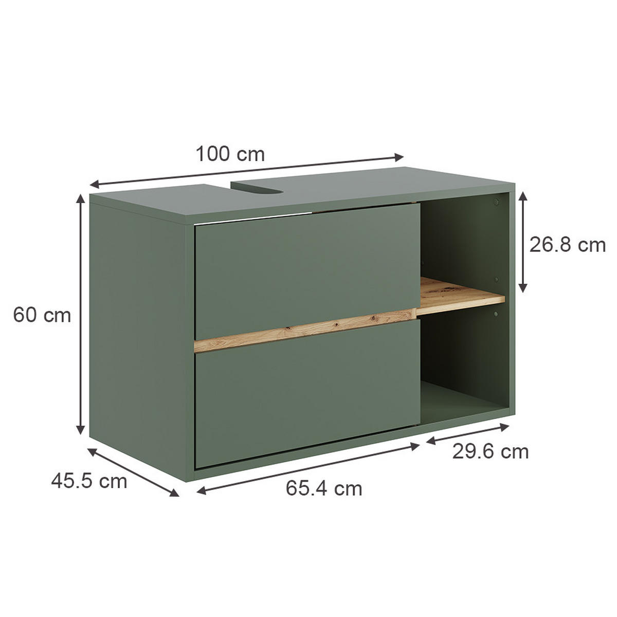 WASCHBECKENUNTERSCHRANK Viola Grün/Artisan 100 x 60 cm mit 2 Schubladen - Eiche Artisan/Grün, Holzwerkstoff (100/60/45.5cm) - Vicco
