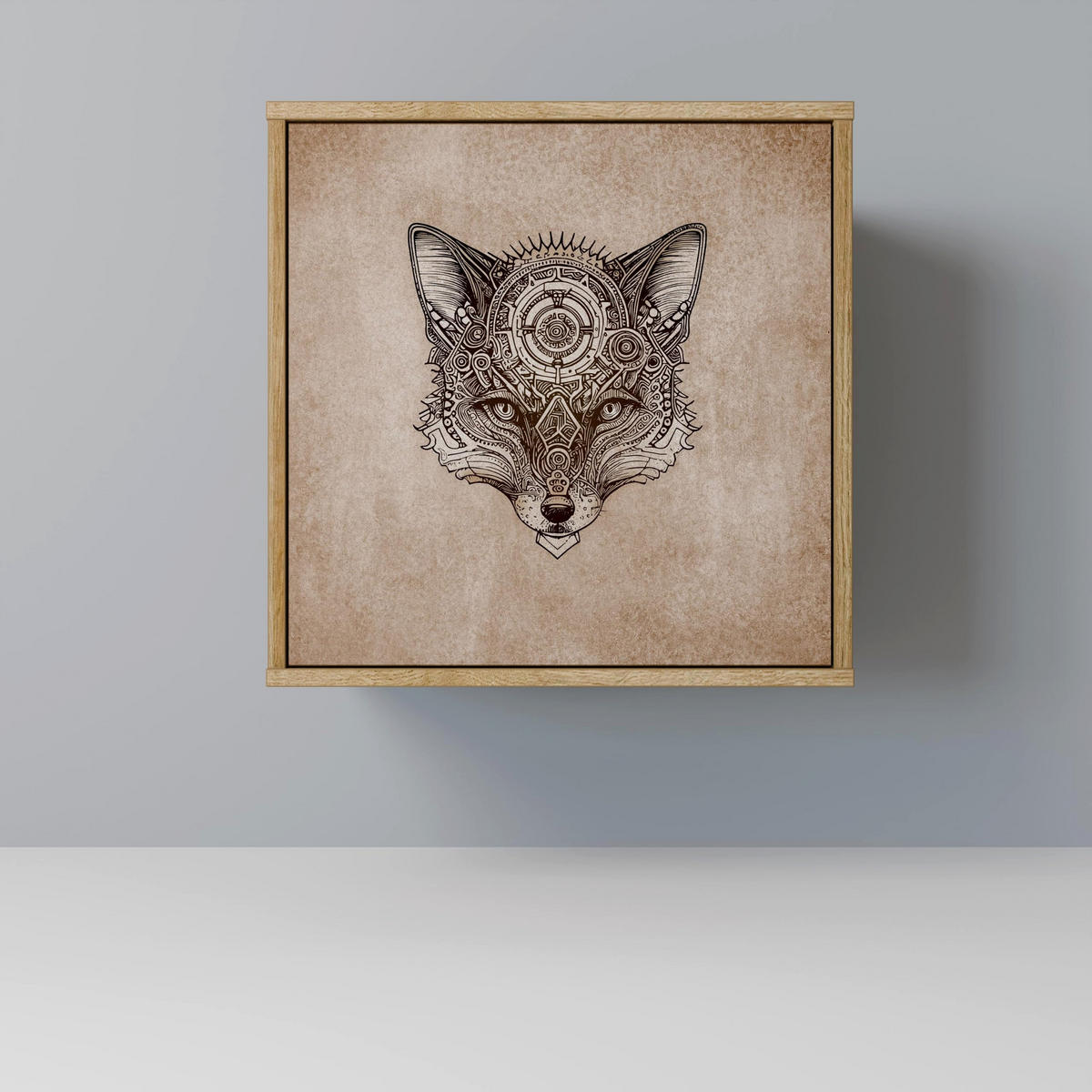 SIDEBOARD STEAMPUNK CLAN, Eichefarben, 57,5x42x75,5 cm, Goldfarbene Metallfüße - Eichefarben/Goldfarben, Holzwerkstoff/Metall (57.5/75.5/42cm) - SpaceRebels