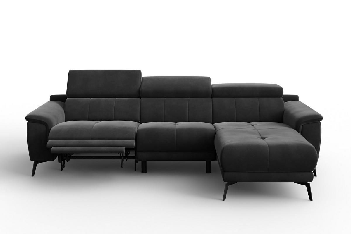 ECKSOFA FIERO 4-Sitzer RECHTS, Schwarzer Veloursstoff - Schwarz, Holz/Textil (288/170cm) - Courtois Laville