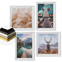 WANDBILDER 4er-Set - 50x50 cm & 40x60 cm Weißer Rahmen - Seeboote Hirsche Berge - Weiß, Kunststoff (50/50cm) - ArtPrintCave