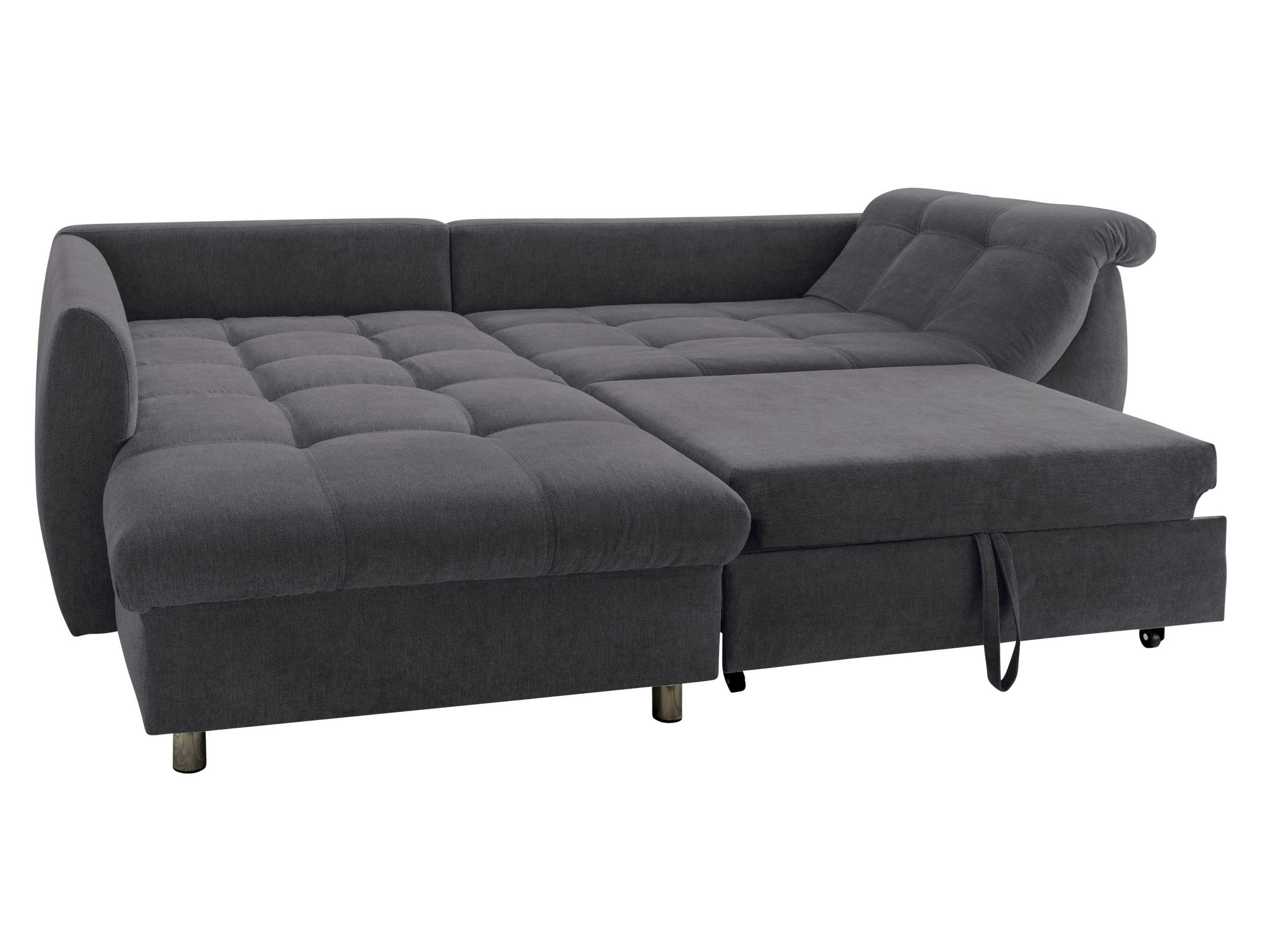 ECKSOFA mit Schlaffunktion, Bettkasten, Wellenunterfederung, Ottomane links B250/T190/H84 cm, Liegefl. 179x190 cm, Mikrofaser Anthrazit / 17006 - Chromfarben/Anthrazit, Textil/Metall (250/190cm) - luma-home