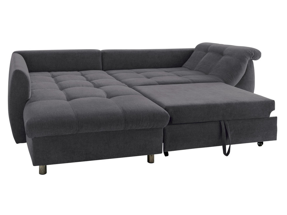 ECKSOFA mit Schlaffunktion, Bettkasten, Wellenunterfederung, Ottomane links B250/T190/H84 cm, Liegefl. 179x190 cm, Mikrofaser Anthrazit / 17006 - Chromfarben/Anthrazit, Textil/Metall (250/190cm) - luma-home