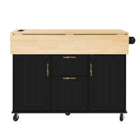 KÜCHENINSEL aus MDF 120x40-80x92 cm Schwarz/Natur mit Rollen & Steckdosen - Schwarz, Holzwerkstoff (120/92/80cm) - Modfu