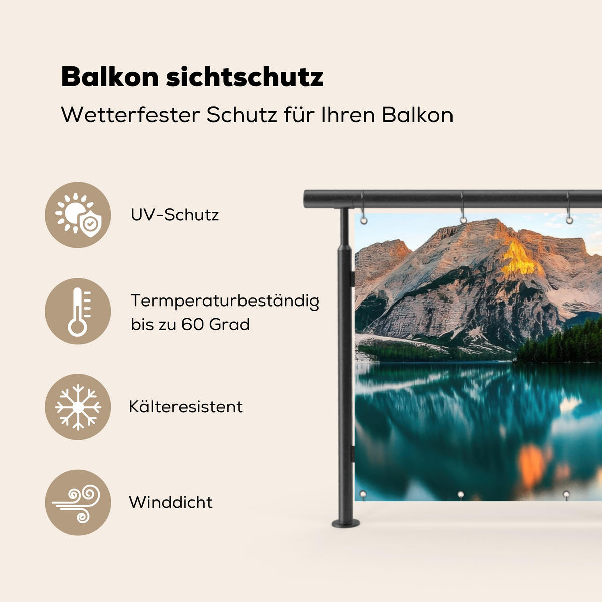 BALKON-SICHTSCHUTZ See - Berge - Sonnenuntergang - Boot - Petrol, Kunststoff (200/90cm) - MuchoWow