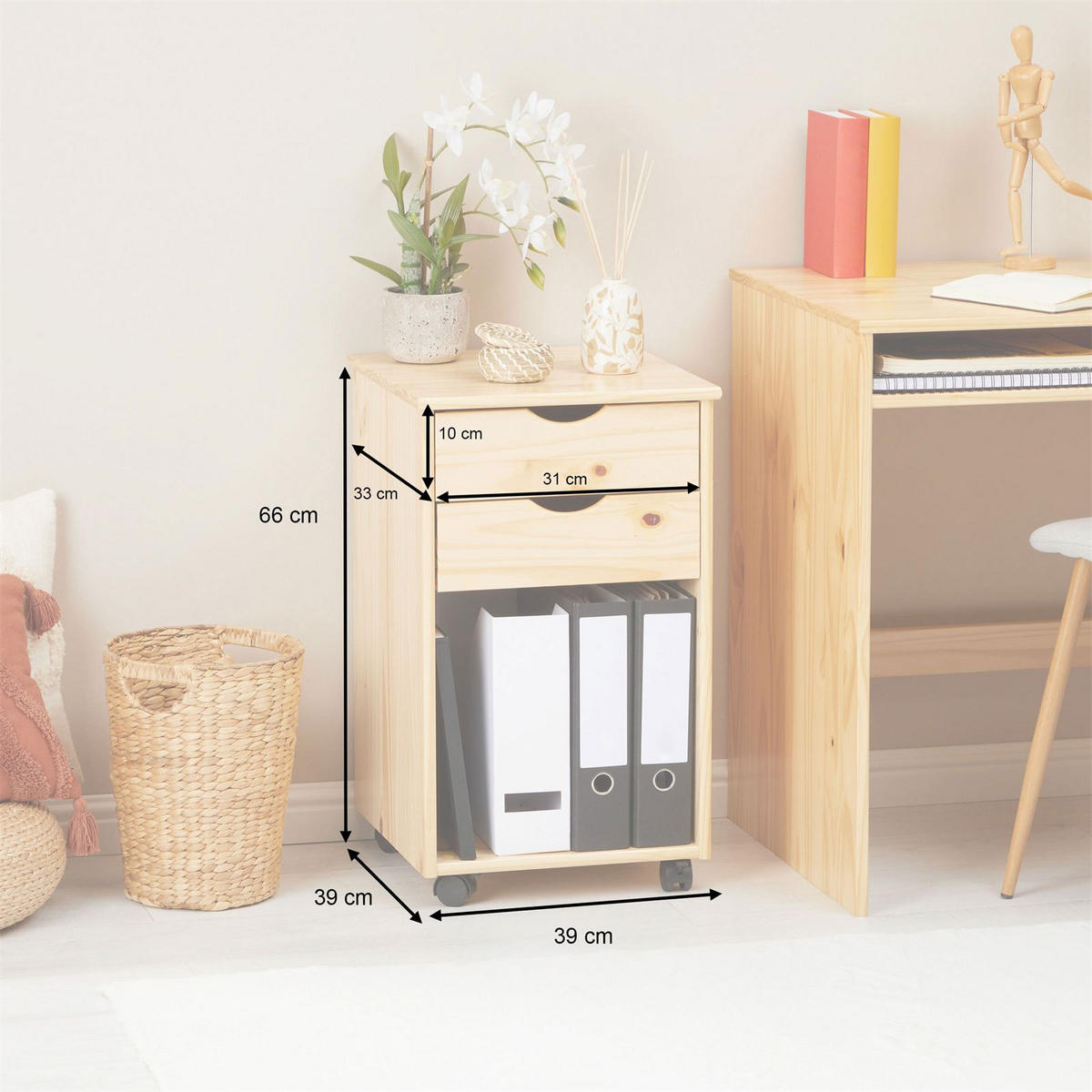 ROLLCONTAINER KANO NATUR - Naturfarben, Holz (39/65/39cm) - IDIMEX