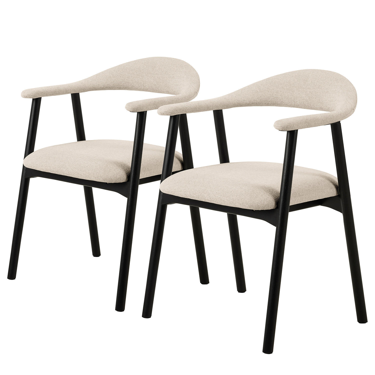 ARMLEHNENSTUHL - 2er-Set - Creme/Schwarz, Holz/Textil (56/76/54cm) - home24