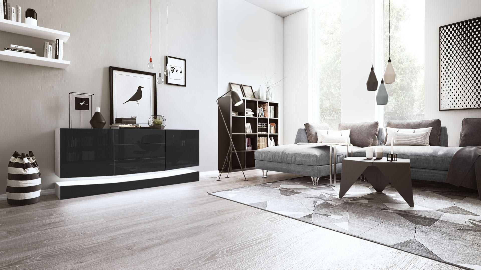 SIDEBOARD City Fronten in Schwarz Hochglanz - Schwarz Hochglanz, Holzwerkstoff (178/82/39cm) - Vladon
