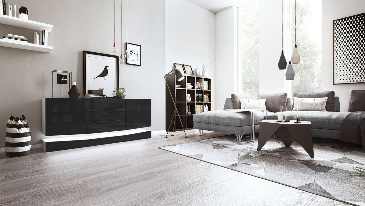 SIDEBOARD City Fronten in Schwarz Hochglanz - Schwarz Hochglanz, Holzwerkstoff (178/82/39cm) - Vladon