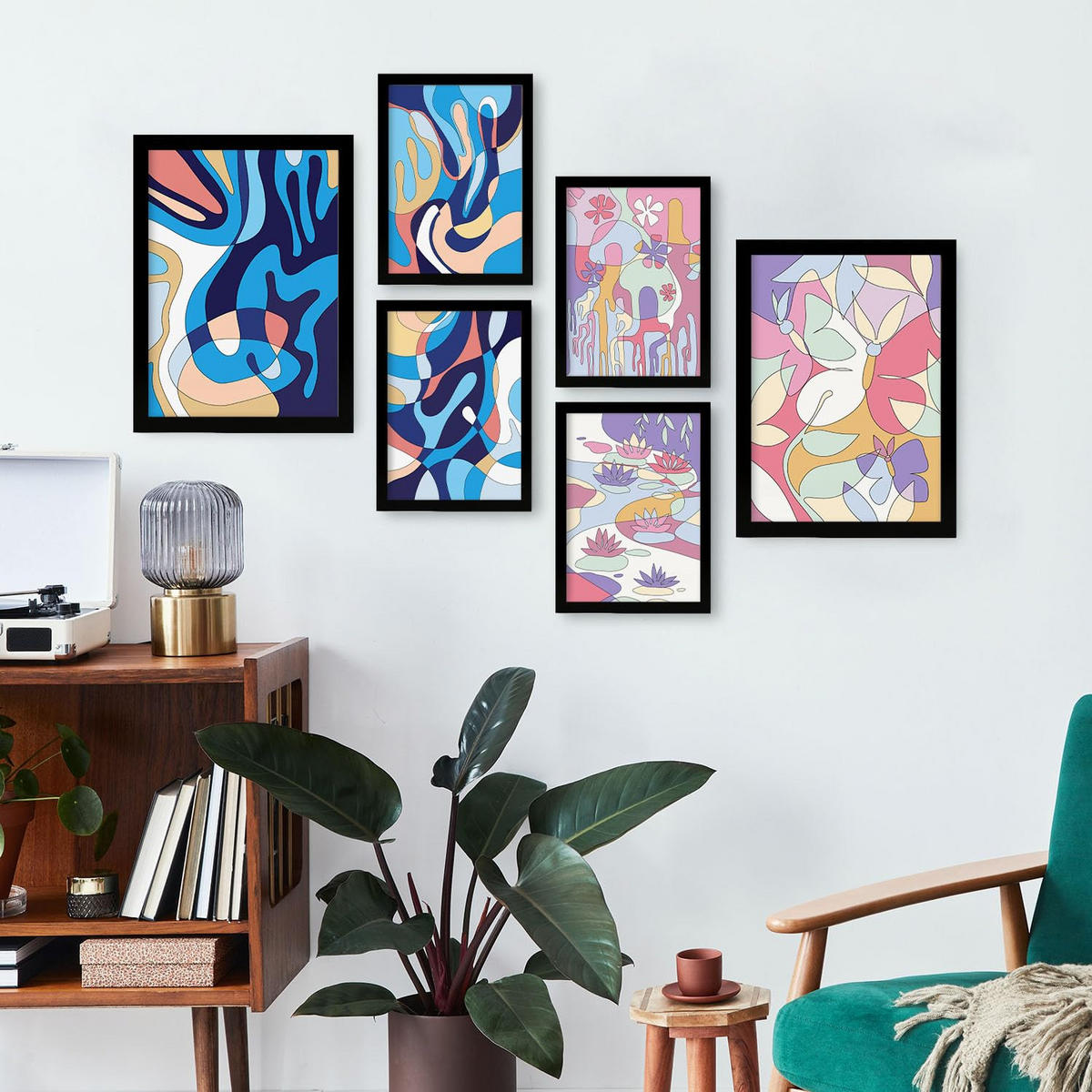POSTER Set Mit 6 Ethischer Stil Abstrakt Größe A3 & A4 Schwarzer Rahmen - Schwarz, Papier (29.7/1cm) - Nacnic