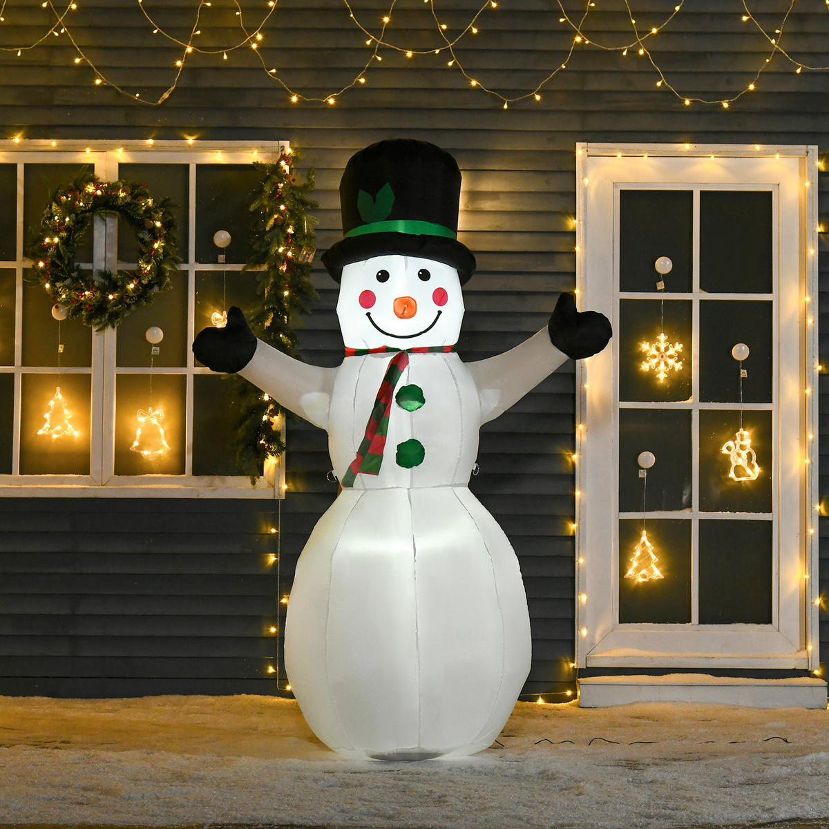 WEIHNACHTSSCHNEEMANN aufblasbarer Schneemann mit 2 Modulleuchten Weiß - Weiß, Kunststoff (72/193/130cm) - HOMCOM