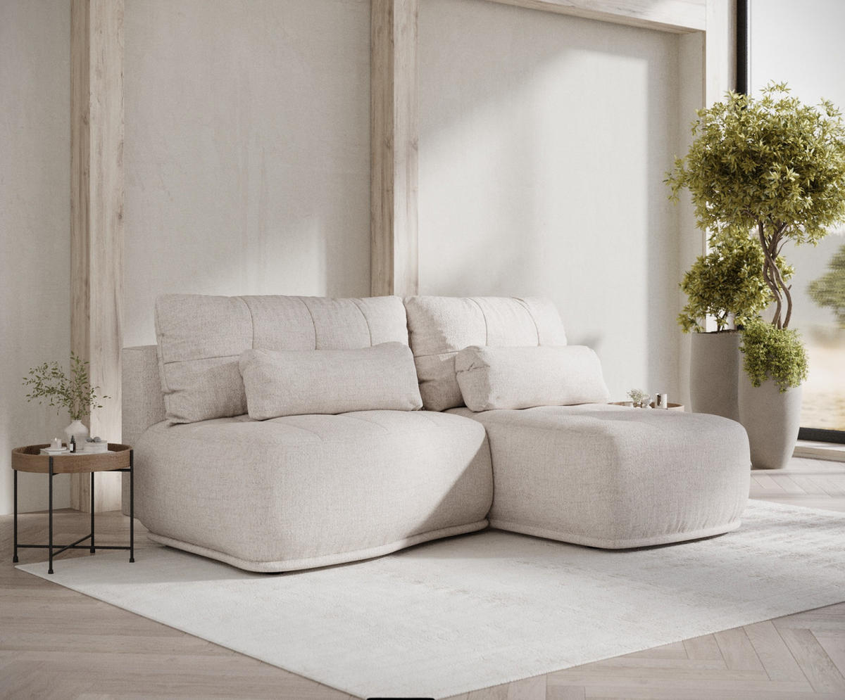 ECKSOFA MIT SCHLAFFUNKTION Batu Beige Webstoff - Beige/Schwarz, Holz/Holzwerkstoff (223/158cm) - Maison de Reve