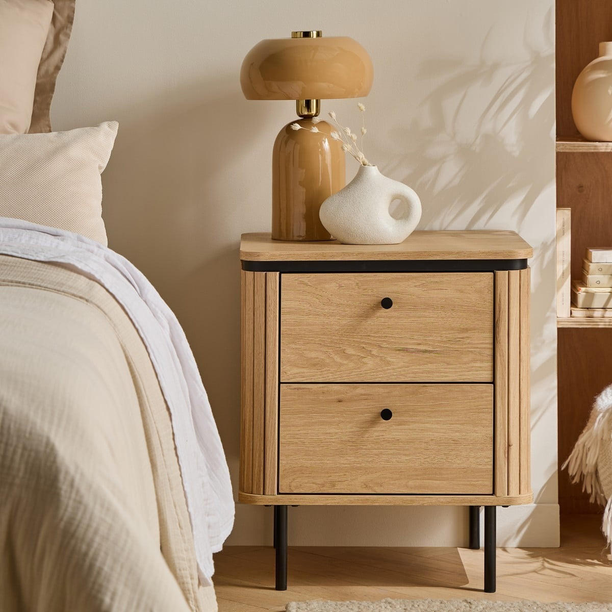 NACHTTISCH mit 2 Schubladen und seitlichem Rillen-Effekt H55 cm malaga 48/55/40 cm - Apfelbaumfarben, Holzwerkstoff (40/55/48cm) - Calicosy