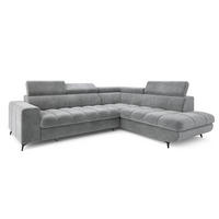 ECKSOFA MORIVA R-S Hellgrau Velours-Stoff mit Schlaffunktion - Hellgrau, Holz (253/190cm) - MASSENO