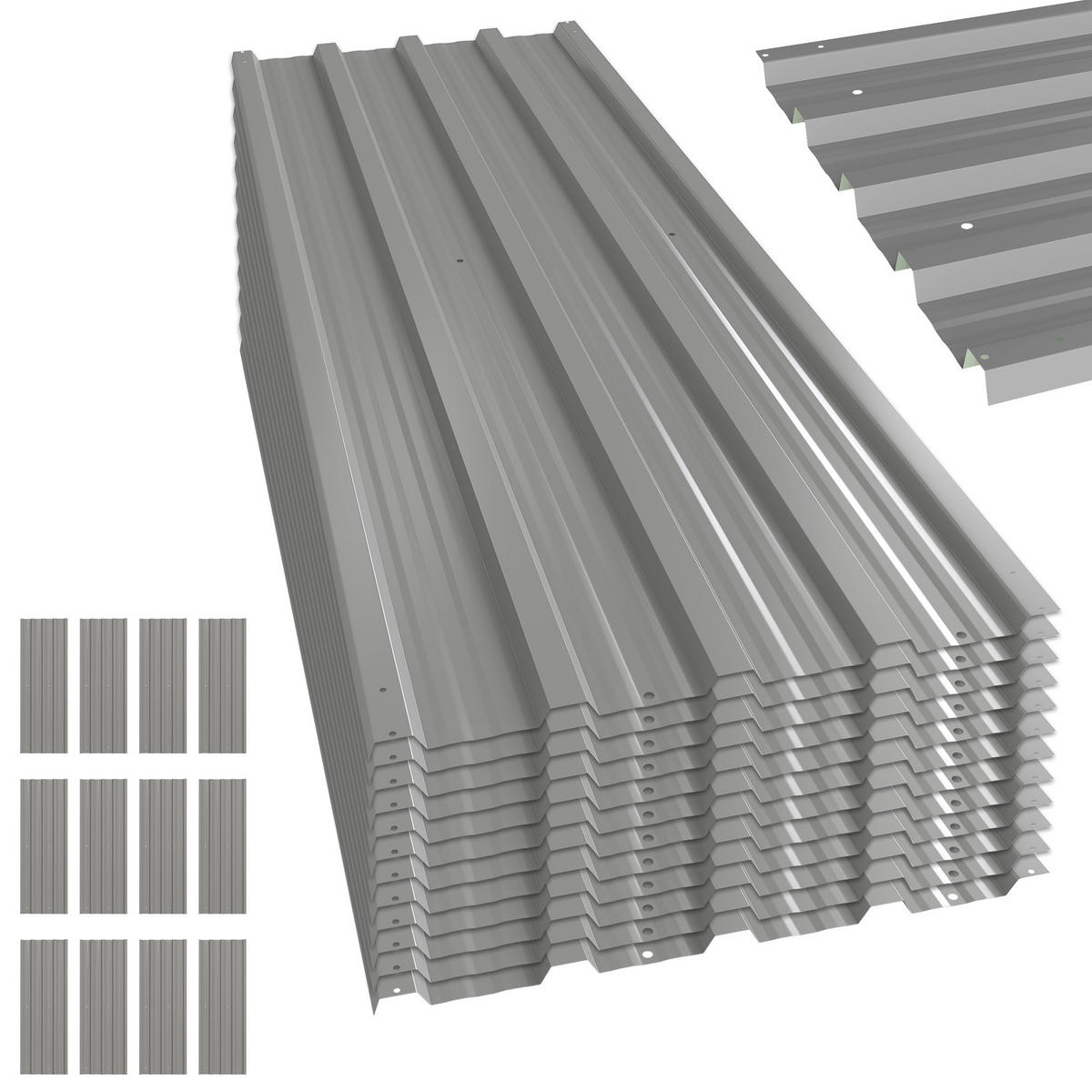 GERÄTEHAUS Hellgrau wasserdicht Metall 12er-Set 129/45/0.03 cm - Hellgrau, Metall (129/45cm) - PANGIVO