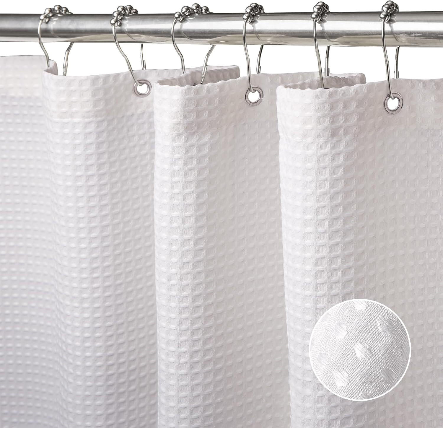 DUSCHVORHANG Weiß Waffelstruktur dick Polyester schimmelresistent wasserdicht mit Ringen - Weiß, Textil (200/0.5cm) - MCBOSON