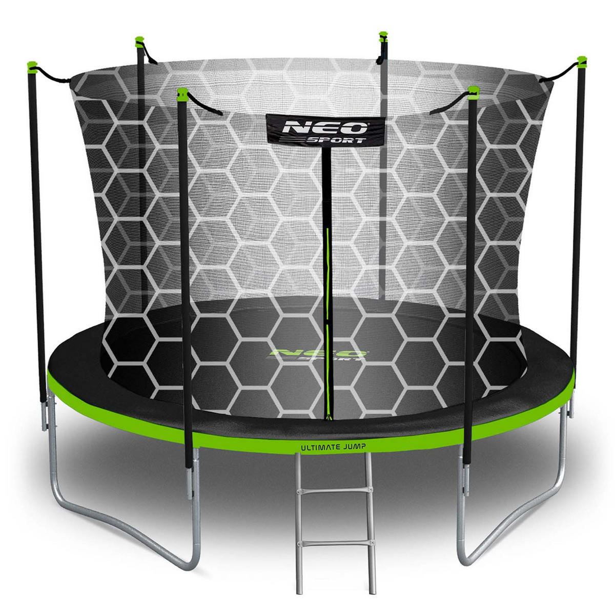 GARTENTRAMPOLIN 10 ft/312 cm mit Innengitter und Leiter - Grün, Metall (312/312cm)