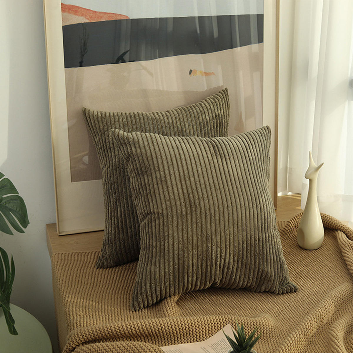 KISSENHÜLLE Plüsch bräunlich-grün 45*45cm - Salbeigrün, Textil (45/45cm) - Kaket