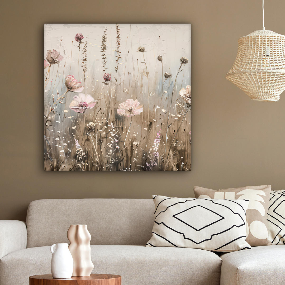 LEINWANDBILD Blumen - Rosa - Modern - Beige 90x90 cm - Beige, Textil (90/90cm) - MuchoWow