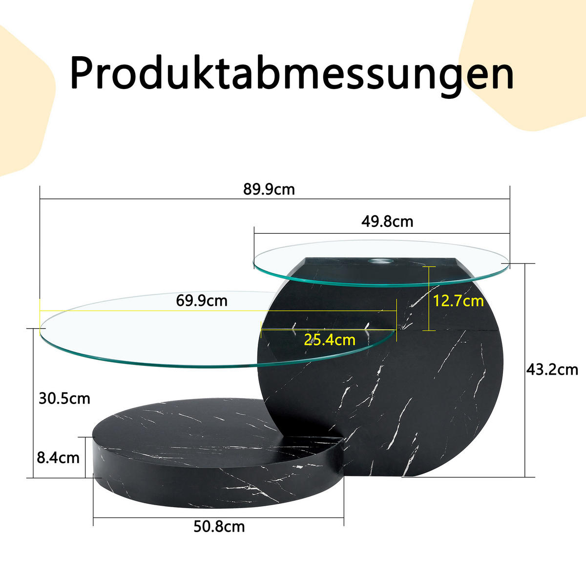 COUCHTISCH 69.8/49.8 cm schwarz aus MDF und Glas mit mehrstufiger Ablage - Transparent, Holzwerkstoff (89.9/69.9/43.2cm) - OKMYHOME