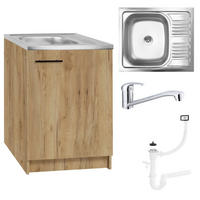 SPÜLUNTERSCHRANK 60cm mit Spüle + Armatur + Siphon Eichenfarbe - Eichefarben, Holzwerkstoff (60/82/50cm) - Stamar