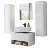 BADMÖBEL-SET 4-teilig weiß Hochglanz, Eiche 160 cm, Kombination mit LED Beleuchtung - Weiß Hochglanz/Eichefarben, Glas/Holzwerkstoff (160/190/46cm) - Furn.Design