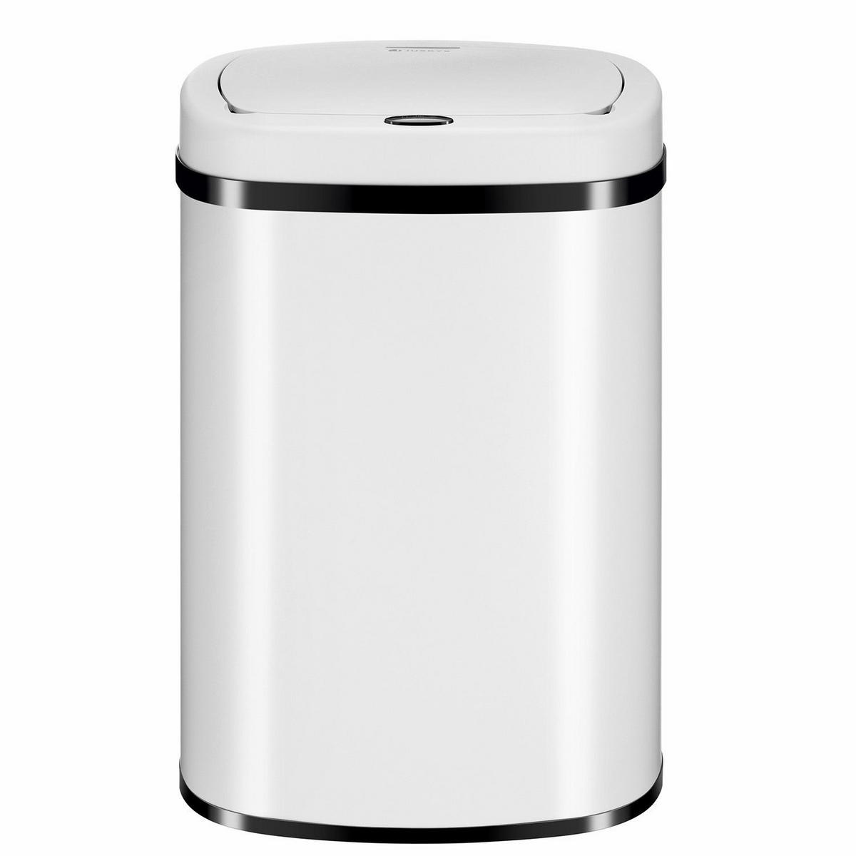 MÜLLEIMER viereckig 50L weiß mit Sensor - Weiß, Metall (40/58/29cm) - Juskys