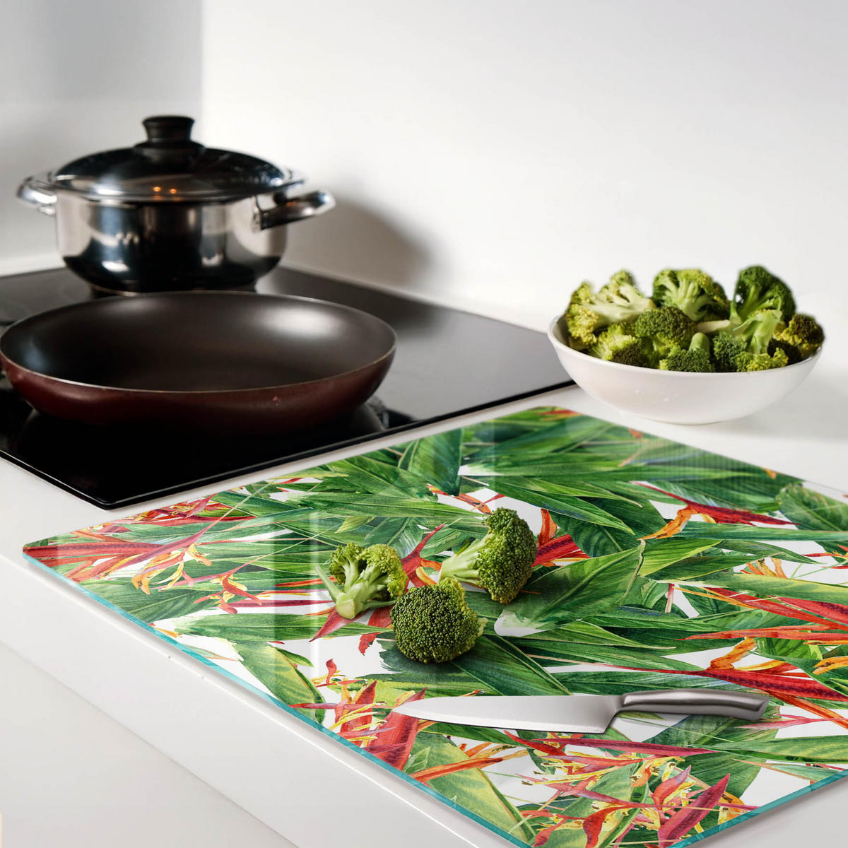 GLASPLATTE 60x52 cm Blumenmuster - Grün, Glas (60/0.4/52cm) - TULUP