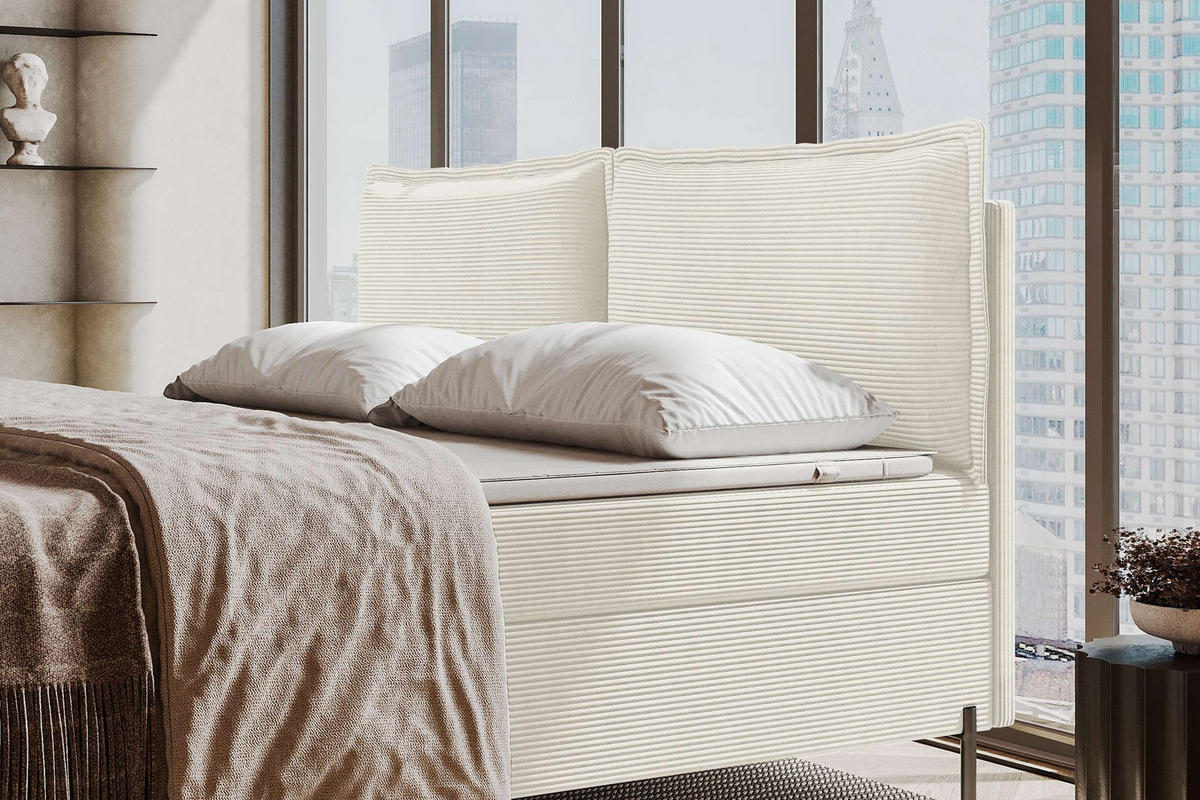 FAMILIENBETT BOXSPRINGBETT VERO PLUS Cordstoff Creme 240/200 cm - Creme/Schwarz, Holzwerkstoff/Textil (240/200cm) - 99rooms