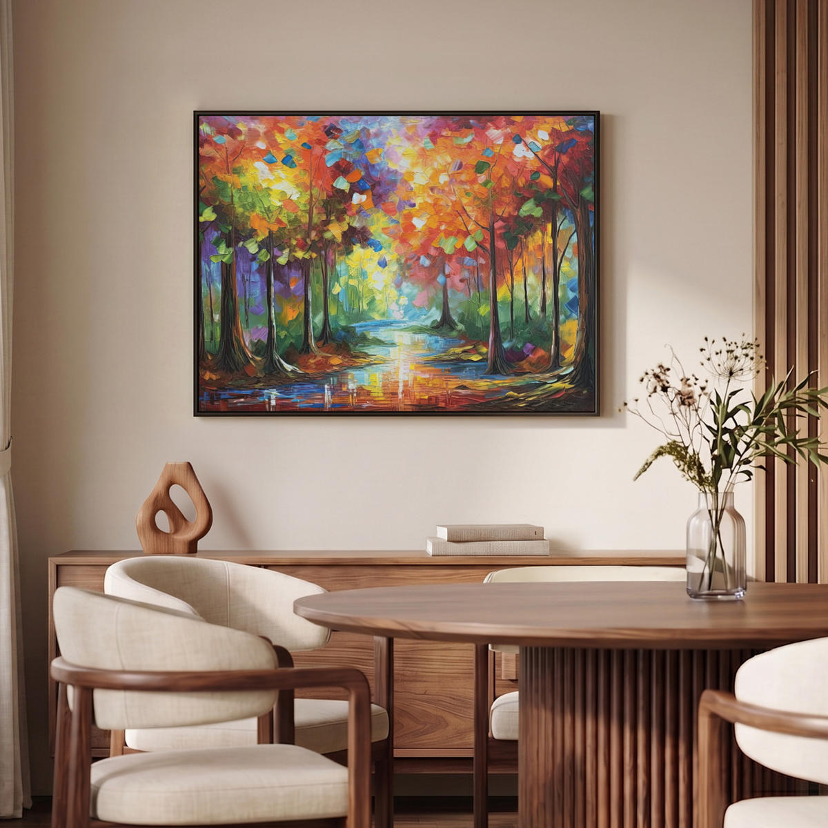 LEINWAND Bilder mit Rahmen - Landschaft - Wald - Farben - Natur - 100x70 - Multicolor, Textil (100/70cm) - MuchoWow