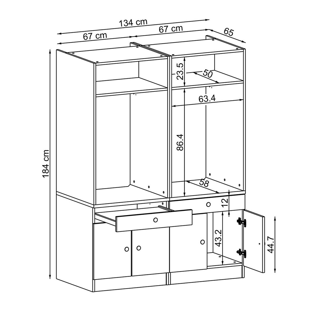 WASCHMASCHINENSCHRANK Serie 1 134cm Breit, 184cm Hoch - Schwarz, Holzwerkstoff (134/184/67cm)