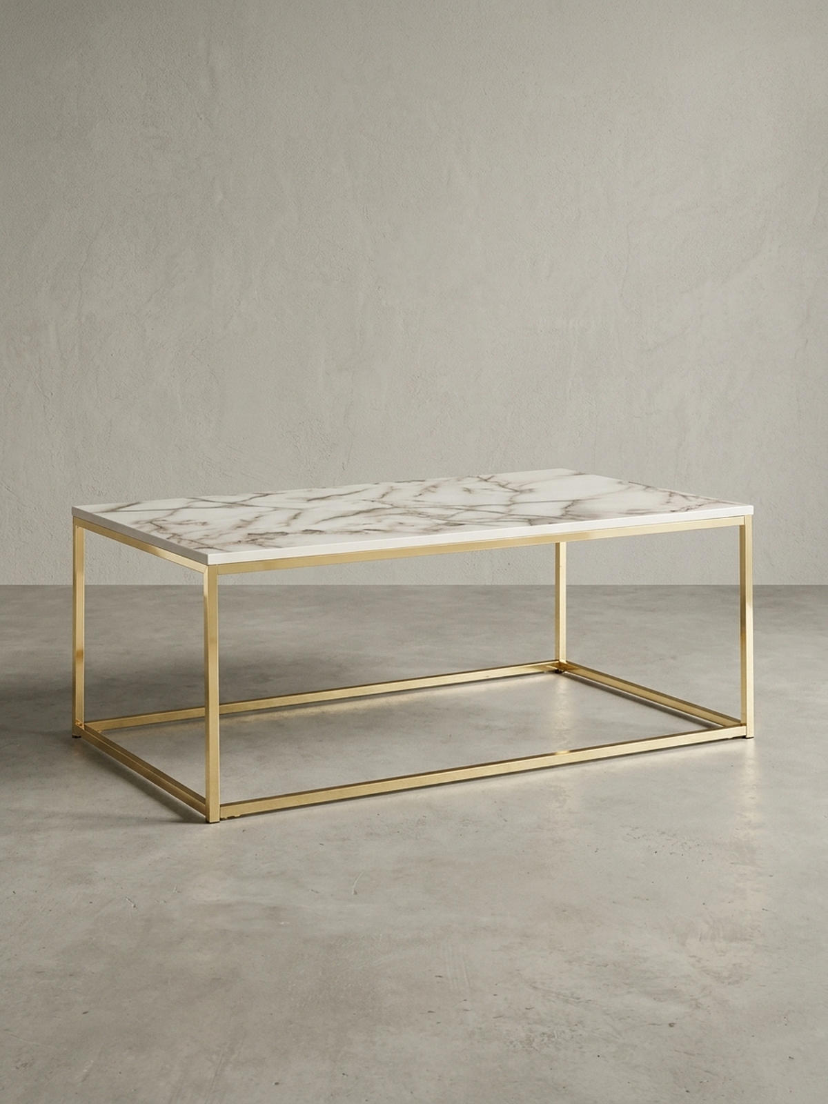 COUCHTISCH mit Marmor-Optik, Metallbeine, rechteckig, Serie MARBRIX, Weiß 100x60x40 cm - Goldfarben/Weiß, Holz/Metall (60/100/40cm) - KADIMA DESIGN