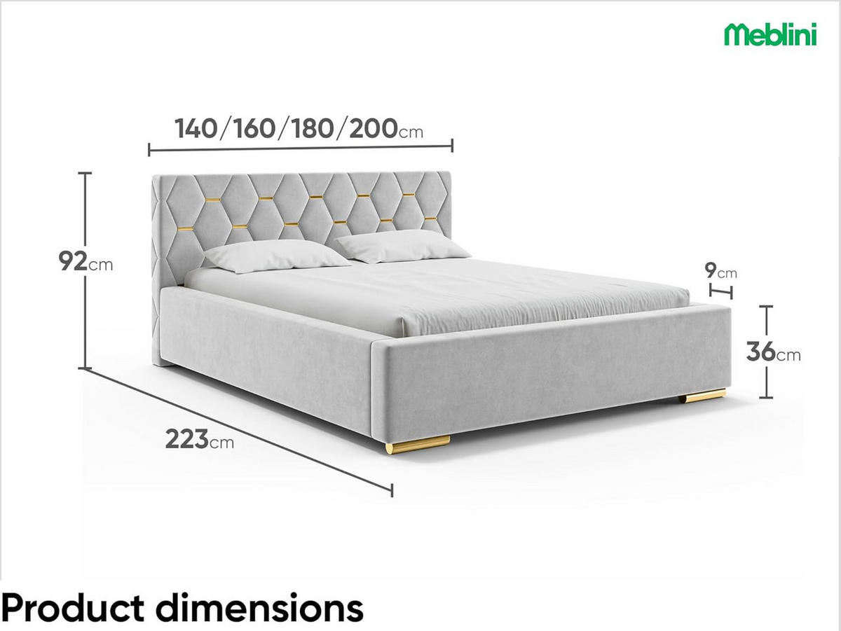 BETT VERSAL H3 - Goldfarben/Hellgrau, Holzwerkstoff (160/200cm) - Meblini