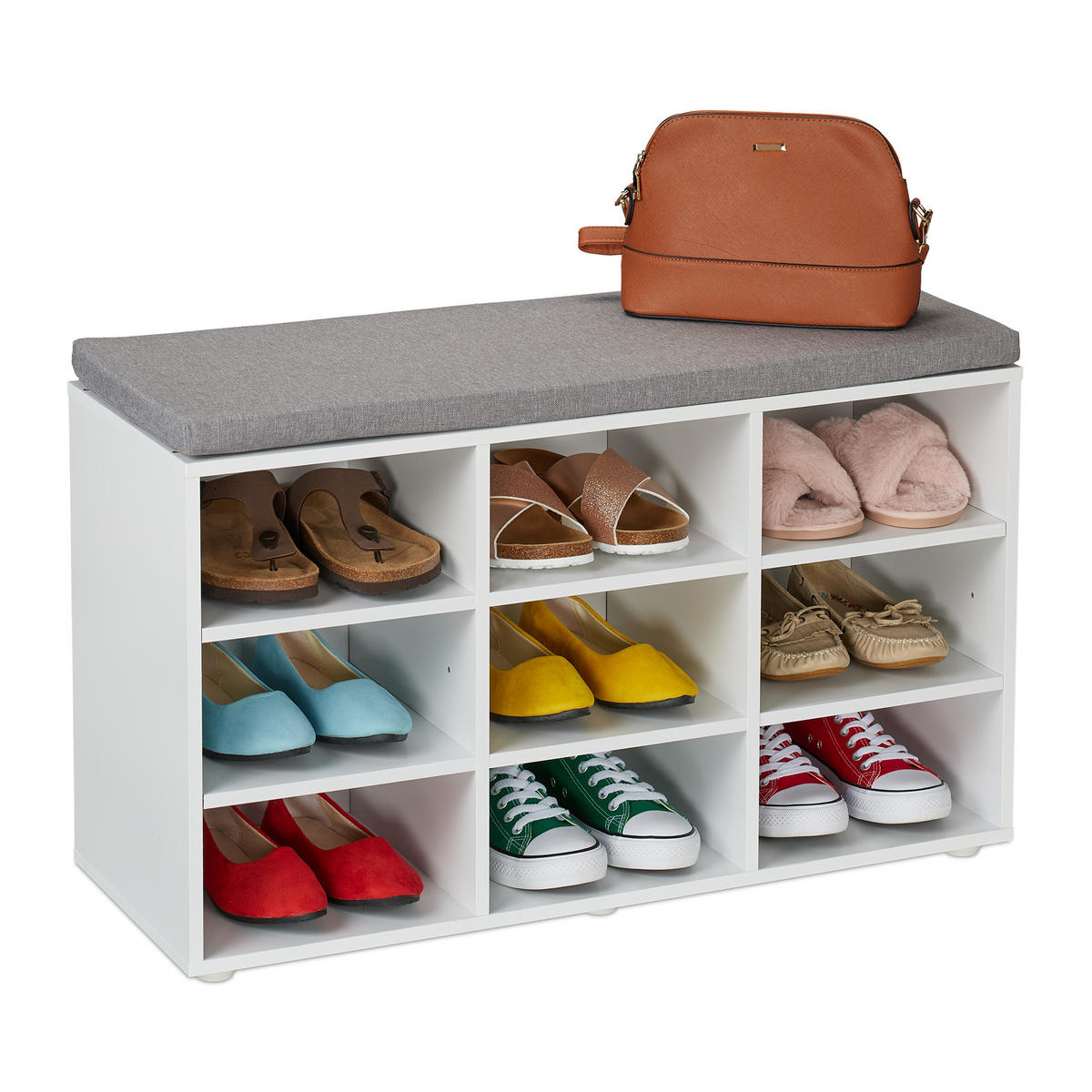 SCHUHBANK - Weiß/Grau, Holz/Holzwerkstoff (78.5/48/30cm) - Relaxdays
