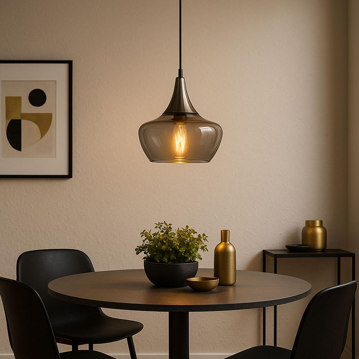 PENDELLEUCHTE Glas Rauchgrau Nickel - Grau, Glas (14/14/150cm) - Nowa