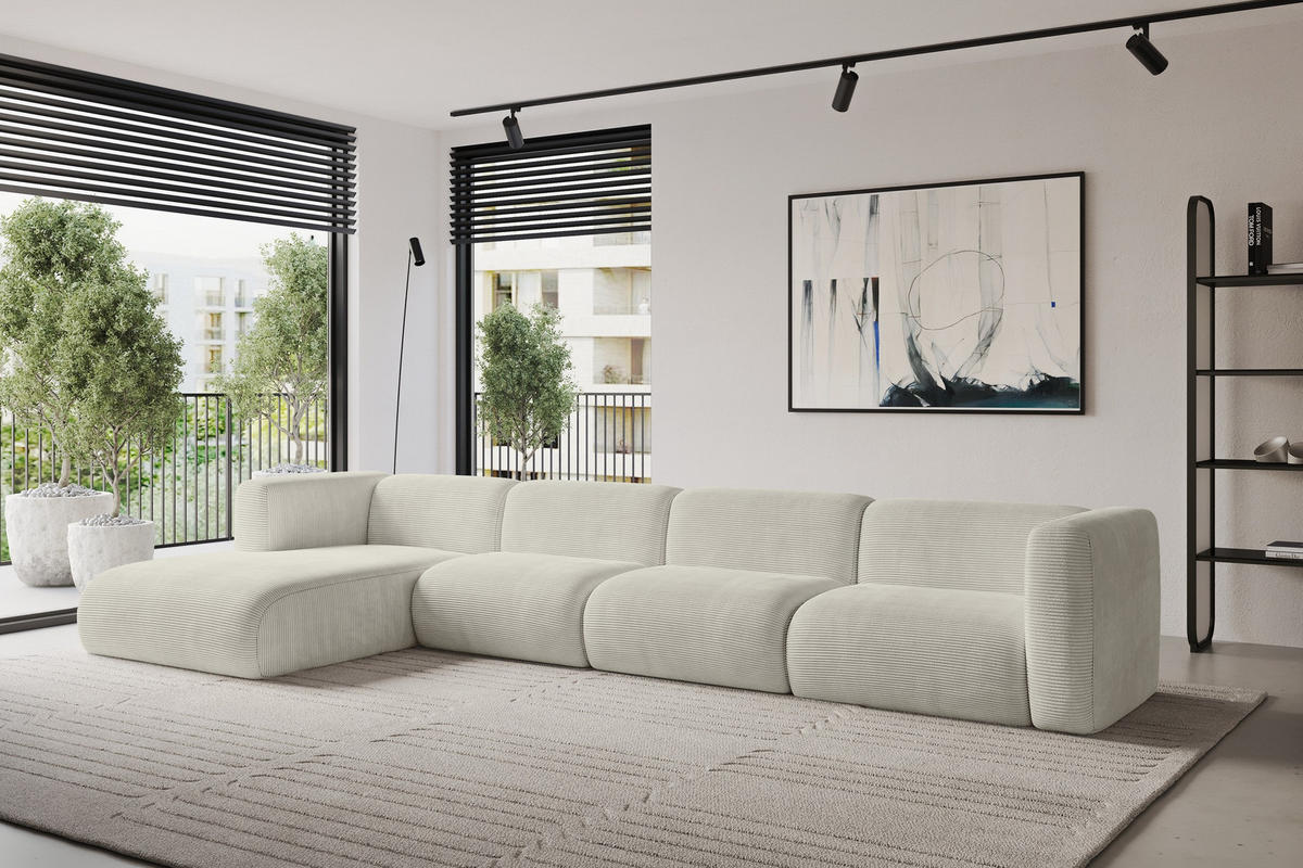 ECKSOFA Ottomane Links MIRA-L3 409x179x70 Creme Cord - Ecru/Creme, Holzwerkstoff/Kunststoff (409/179cm) - ALTDECOR
